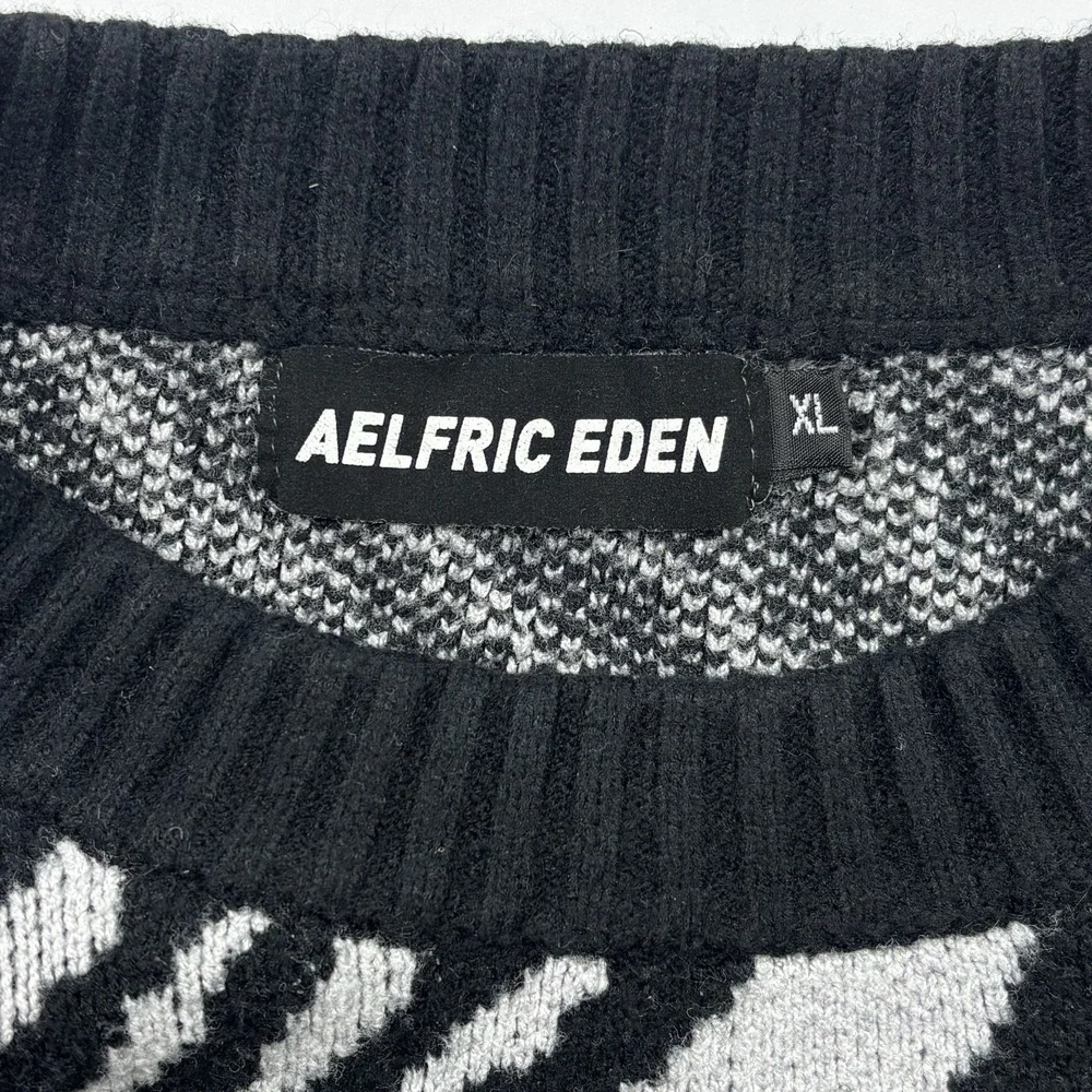 Aelfric Eden Whirlpool Knit Pullover Sweater Mens XL (Fits L) Black White Unisex